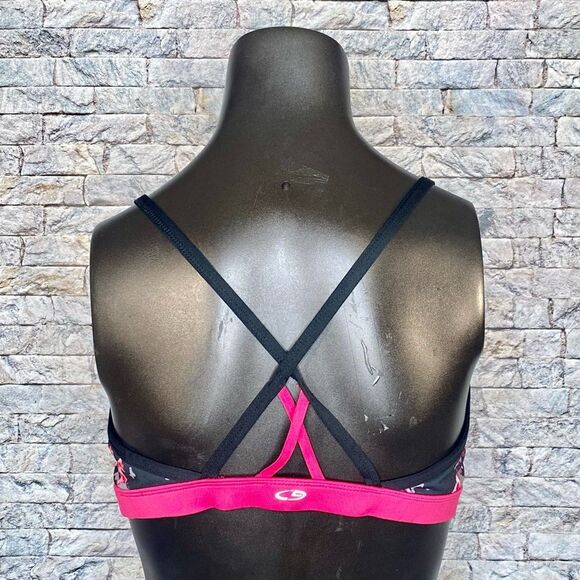 Champion Duo Dry Sports Bra Size Medium Abstract Print Black Pink - Picture 2 of 5